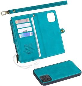 img 1 attached to 📱 MInCYB Case for iPhone 12 Pro Max: 2-in-1 Zipper Wallet Folio Cover with Wristlet Strap in Blue