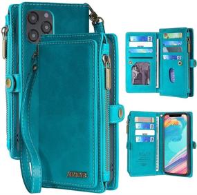 img 4 attached to 📱 MInCYB Case for iPhone 12 Pro Max: 2-in-1 Zipper Wallet Folio Cover with Wristlet Strap in Blue