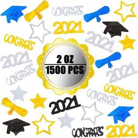 img 3 attached to 🎉 2021 Graduation Confetti – 2 Oz / 1500 Pieces. Graduation Party Supplies in Gold, Black, Silver, and Blue – CONGRATS, Stars, Cap, Diploma, and 2021 Confetti