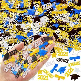 img 4 attached to 🎉 2021 Graduation Confetti – 2 Oz / 1500 Pieces. Graduation Party Supplies in Gold, Black, Silver, and Blue – CONGRATS, Stars, Cap, Diploma, and 2021 Confetti