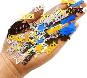 img 2 attached to 🎉 2021 Graduation Confetti – 2 Oz / 1500 Pieces. Graduation Party Supplies in Gold, Black, Silver, and Blue – CONGRATS, Stars, Cap, Diploma, and 2021 Confetti