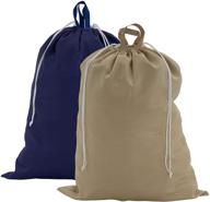 set of 2 large laundry bags with handles and drawstring in blue and beige - household essentials/2 pack logo