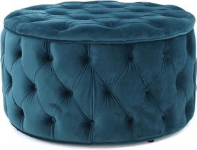 img 4 attached to 👑 Marvelous Maelyn: Teal Velvet Ottoman Fit for Royalty