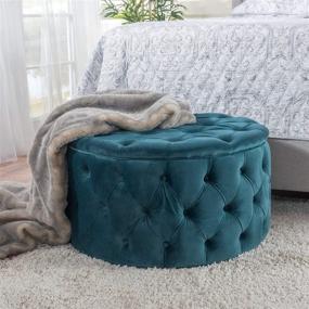 img 3 attached to 👑 Marvelous Maelyn: Teal Velvet Ottoman Fit for Royalty