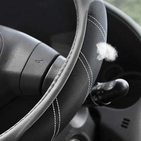 img 2 attached to 🚗 Elantrip Large Leather Steering Wheel Cover: 15 1/2 to 16 inch Soft Grip, Breathable, Anti Slip - Black and Gray for Car, Truck, SUV, Jeep