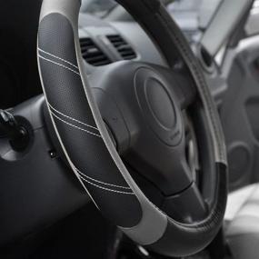 img 3 attached to 🚗 Elantrip Large Leather Steering Wheel Cover: 15 1/2 to 16 inch Soft Grip, Breathable, Anti Slip - Black and Gray for Car, Truck, SUV, Jeep