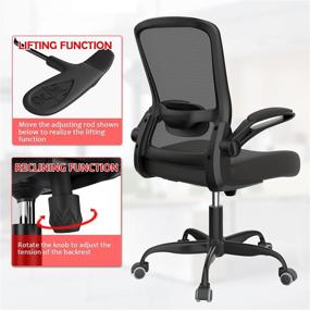 img 2 attached to 🪑 Mimoglad Home Office Chair: Ergonomic Desk Chair with Lumbar Support, Flip-up Arms, and Breathable Mesh - Black