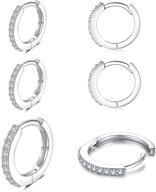 💎 set of 3 silver small hoop earrings for women - cubic zirconia cartilage hoops cuff piercing jewelry gift for girls logo