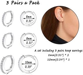 img 3 attached to 💎 Set of 3 Silver Small Hoop Earrings for Women - Cubic Zirconia Cartilage Hoops Cuff Piercing Jewelry Gift for Girls