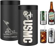 🎖️ marine corps insulated can cooler 4-in-1 - stainless steel double-walled slim/skinny can insulator, fits 12 oz beer bottles & mixed drinks - ideal gifts for marines логотип