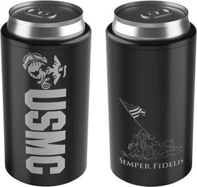 img 1 attached to 🎖️ Marine Corps Insulated Can Cooler 4-in-1 - Stainless Steel Double-Walled Slim/Skinny Can Insulator, Fits 12 Oz Beer Bottles & Mixed Drinks - Ideal Gifts for Marines