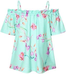 img 3 attached to 🌸 Shoulder Floral Ruffle Shirts T Shirts for Girls' Clothing - Tops, Tees & Blouses