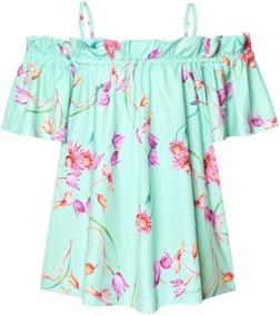 img 4 attached to 🌸 Shoulder Floral Ruffle Shirts T Shirts for Girls' Clothing - Tops, Tees & Blouses