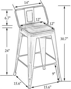 img 1 attached to 🪑 HAOBO Home 24" Low Back Metal Counter Stool Bar Stools with Wooden Seat [Set of 4], Matte Black – Stylish and Sturdy Barstools