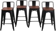 🪑 haobo home 24" low back metal counter stool bar stools with wooden seat [set of 4], matte black – stylish and sturdy barstools logo