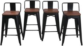 img 4 attached to 🪑 HAOBO Home 24" Low Back Metal Counter Stool Bar Stools with Wooden Seat [Set of 4], Matte Black – Stylish and Sturdy Barstools