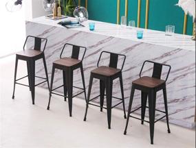 img 3 attached to 🪑 HAOBO Home 24" Low Back Metal Counter Stool Bar Stools with Wooden Seat [Set of 4], Matte Black – Stylish and Sturdy Barstools