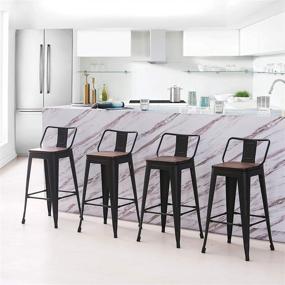 img 2 attached to 🪑 HAOBO Home 24" Low Back Metal Counter Stool Bar Stools with Wooden Seat [Set of 4], Matte Black – Stylish and Sturdy Barstools