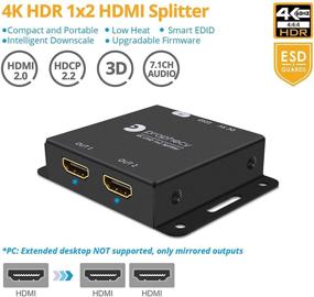 img 3 attached to 🔌 gofanco Пророчество 1x2 HDMI 2.0 Разветвитель 4K 60 Гц HDR, питание через USB, автоматическое масштабирование, крепление на стену, YUV 4:4:4, 3D, HDMI 2.0a, HDCP 2.2, EDID, 18Gbps, низкое тепловыделение, 2 порта 1 в 2 из (PRO-HDRsplit2P-LT)