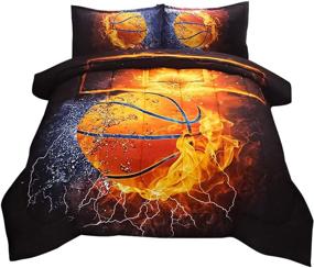 img 4 attached to 🏀 JQinHome Sports Themed Comforter Sets - Reversible Design - Basketball and Fire Patterns - All-Season Quilted Duvet with Down Alternative - Includes 1 Comforter, 2 Pillow Shams