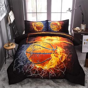 img 3 attached to 🏀 JQinHome Sports Themed Comforter Sets - Reversible Design - Basketball and Fire Patterns - All-Season Quilted Duvet with Down Alternative - Includes 1 Comforter, 2 Pillow Shams