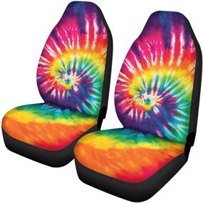 img 3 attached to 🌈 Colorful Tie Dye Print Car Seat Covers - Eye-Catching Front Seat Protection for Cars, Trucks, SUVs, or Vans