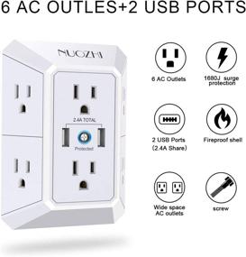 img 3 attached to 💪 Powerful USB Wall Charger with Surge Protection, Expandable 6 Outlet Extender and Dual USB Ports, Compact 2100J Power Strip Multi Plug Outlets Adapter with Spaced Sockets for Home, Travel, Office Use (2 USB)