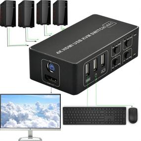 img 1 attached to 💻 4-портовый USB HDMI KVM переключатель для мониторов 4K Ultra HD - Позволяет разделить клавиатуру и мышь между 4 компьютерами, совместим с Win7/Win10/Mac - В комплект входят 4 USB-кабеля и 1 сетевой кабель питания.