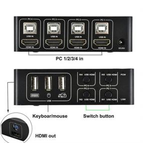 img 2 attached to 💻 4-портовый USB HDMI KVM переключатель для мониторов 4K Ultra HD - Позволяет разделить клавиатуру и мышь между 4 компьютерами, совместим с Win7/Win10/Mac - В комплект входят 4 USB-кабеля и 1 сетевой кабель питания.