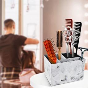 img 3 attached to 🔪 Professional Stylist Barber Scissor Holder Case – Marble Design Hair Clips Storage Box with 6 Slots for Hairdressing Combs and Salon Shears