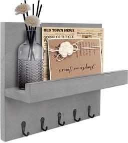 img 4 attached to 📬 Wall Mounted Key and Mail Holder with Floating Shelf - Rustic Home Decor for Entryway, Hallway, Kitchen - 5 Key Hooks and Mail Shelf (01)