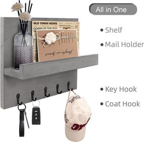 img 2 attached to 📬 Wall Mounted Key and Mail Holder with Floating Shelf - Rustic Home Decor for Entryway, Hallway, Kitchen - 5 Key Hooks and Mail Shelf (01)