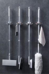 img 1 attached to 🧹 White Wall Mounted Tool Organizer – Uncle Jack Broom Mop Holder with Rag Hooks, Gripper and Holder for Bathroom Kitchen, Garage Storage – Self Adhesive No Drilling, Super Anti-Slip (2 Sets)