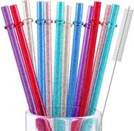 reusable plastic straws - set of 12, ideal for mason jars and tumblers, 9-inch glitter sparkle straws with cleaning brush - unbreakable, bpa free and eco-friendly logo