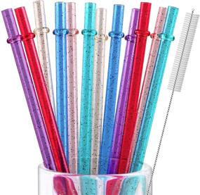 img 4 attached to Reusable Plastic Straws - Set of 12, Ideal for Mason Jars and Tumblers, 9-Inch Glitter Sparkle Straws with Cleaning Brush - Unbreakable, BPA Free and Eco-friendly