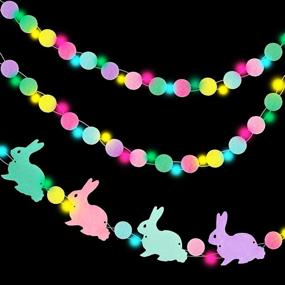img 4 attached to 3-Piece Easter Garland Decorations with Lights: Panelee Pom Pom & Colorful Felt Ball Garlands - Bunny Ball Garland Pom Pom Hanging Banner for Easter Holidays, Birthdays & Party Decor