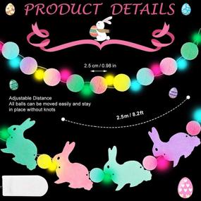 img 3 attached to 3-Piece Easter Garland Decorations with Lights: Panelee Pom Pom & Colorful Felt Ball Garlands - Bunny Ball Garland Pom Pom Hanging Banner for Easter Holidays, Birthdays & Party Decor