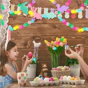 img 1 attached to 3-Piece Easter Garland Decorations with Lights: Panelee Pom Pom & Colorful Felt Ball Garlands - Bunny Ball Garland Pom Pom Hanging Banner for Easter Holidays, Birthdays & Party Decor