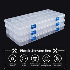 img 1 attached to Большая прозрачная пластиковая коробка-органайзер BENECREAT - 3 штуки с регулируемыми перегородками для бисера, украшений и многого другого - 12,8x6,2x1,2 дюйма.