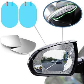 img 4 attached to Enhanced Car Blind Spot Mirrors - 3-in-1 Design with Rain Visor Eyebrow & Side Mirror Film - Waterproof Car Mirror Sticker Protector with Carbon Fiber Texture - Rain Guard Wider Angle Rearview Mirror Set of 6PCS