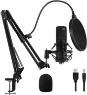 🎙️ professional usb condenser microphone kit for studio-grade computer pc recording - 192khz/24bit, cardioid, adjustable scissor arm stand, shock mount, pop filter - ideal for karaoke, youtube, gaming logo