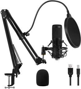 img 4 attached to 🎙️ Professional USB Condenser Microphone Kit for Studio-grade Computer PC Recording - 192KHZ/24BIT, Cardioid, Adjustable Scissor Arm Stand, Shock Mount, Pop Filter - Ideal for Karaoke, YouTube, Gaming