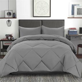 img 4 attached to 🛏️ VENESSCO Queen Comforter Set - All Season Reversible Bedding with 2 Pillow Shams - Light Grey Queen Size