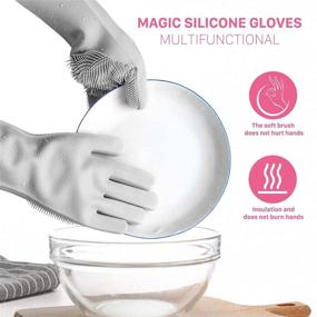 img 1 attached to 🧤 Grey Silicone Scrubbing Wash Gloves for Kitchen Cleaning - Optimal Dishwashing Gloves