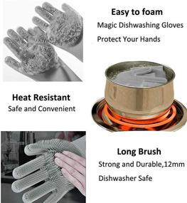 img 3 attached to 🧤 Grey Silicone Scrubbing Wash Gloves for Kitchen Cleaning - Optimal Dishwashing Gloves