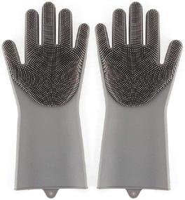 img 4 attached to 🧤 Grey Silicone Scrubbing Wash Gloves for Kitchen Cleaning - Optimal Dishwashing Gloves