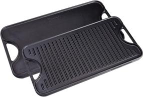 img 4 attached to Victoria Rectangular Cast Iron Double Burner: Reversible Griddle Grill, 100% Kosher Certified Non-GMO Flaxseed Oil Seasoned, 18.5 x 10 Inch, Black
