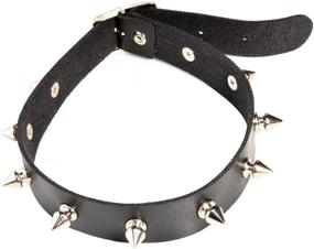 img 4 attached to 🖤 SUNSCSC Vintage Punk Goth Studded Rivet Faux Leather Collar Choker Necklace