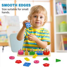 img 1 attached to 🔲 Montessori Wooden Shape Sorter for 1-3 Year Old Boys and Girls - Stacking and Sorting Toys for Toddlers, Color Recognition and Shape Stacker