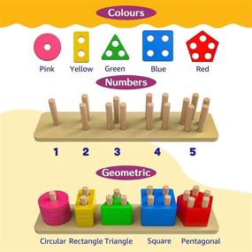 img 3 attached to 🔲 Montessori Wooden Shape Sorter for 1-3 Year Old Boys and Girls - Stacking and Sorting Toys for Toddlers, Color Recognition and Shape Stacker